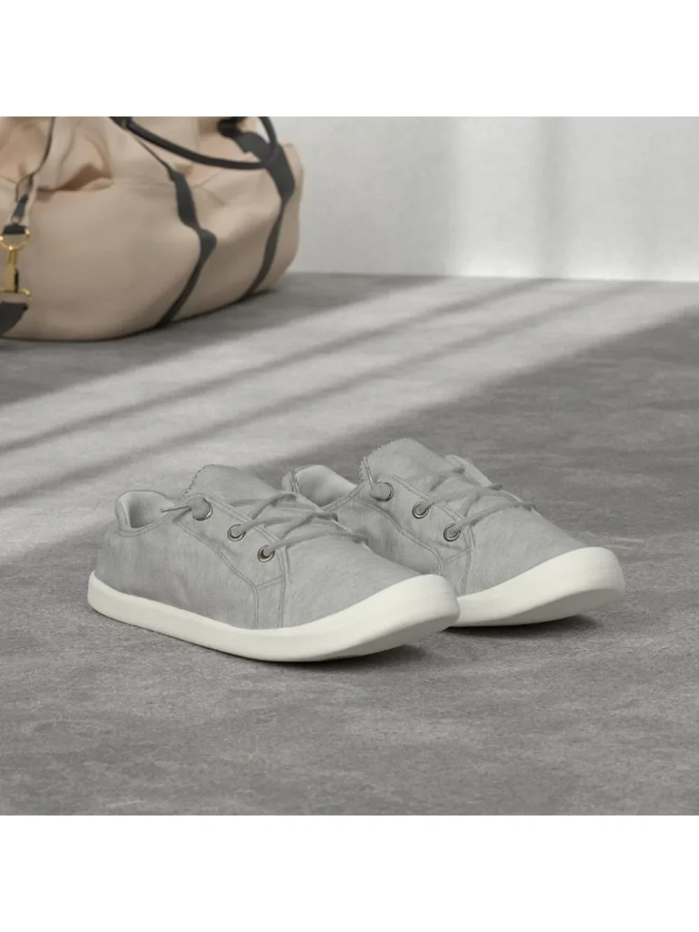Women's Grey Canvas Comfortable Lace-Up Flat Breathable Walking Casual Sneakers